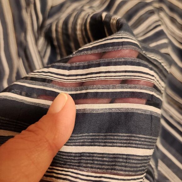 Cloanice Euro blue striped slightly sheer funky asymmetrical midi length skirt - Picture 4 of 5